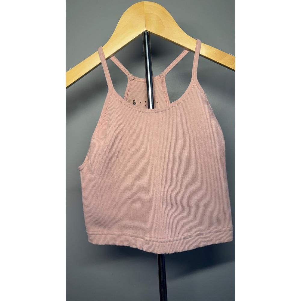 Free People Movement Happiness Runs Crop Tank Pink Ribbed Seamless Racerback M/L